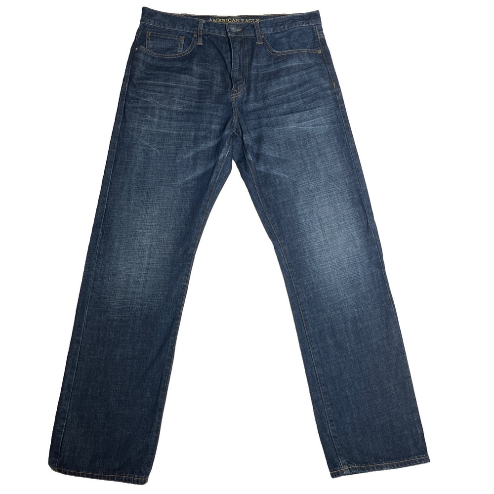 American Eagle Outfitters Men's 34x34 Dark Wash Relaxed Straight Jeans Denim